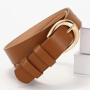 NWT! Brown Vegan Faux Leather Belt with Gold Buckle. Size Waist 37"-41" Large